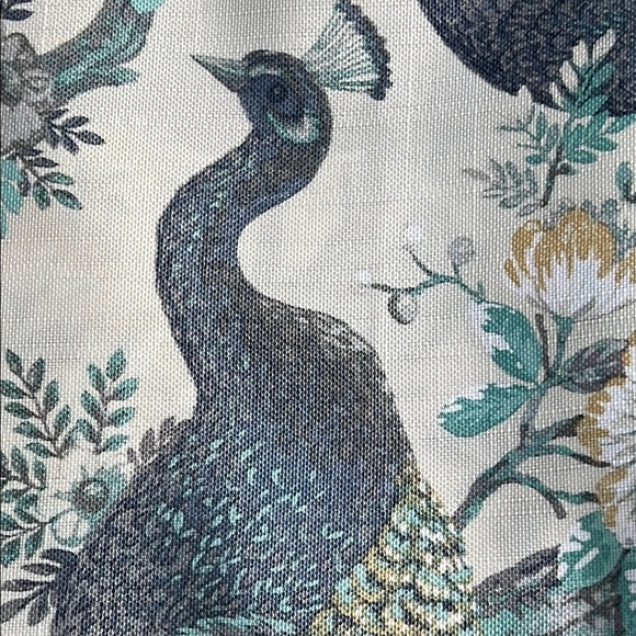 Laura Ashley Peacock Curtains 2 Panels Pole Top Floral Teal Cream 38 x 96 NEW - Picture 7 of 11